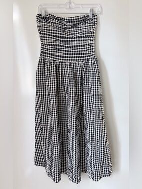 Black and White Gingham A-Line Bandeau Strapless Women's Dress